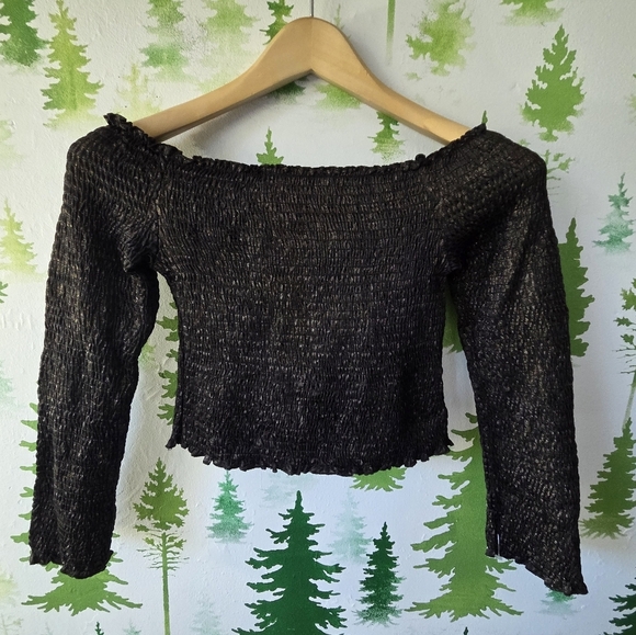 Elegant Black Off-Shoulder Smocked Sweater - Picture 1 of 9